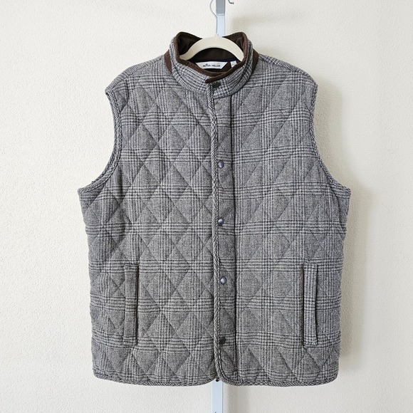 Peter Millar Other - PETER MILLAR Men's Wool Quilted Lined Zipper & Button Gray Plaid Vest Sz L